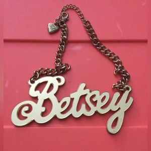Betsey Johnson HUGE Gold Name Plate Necklace.